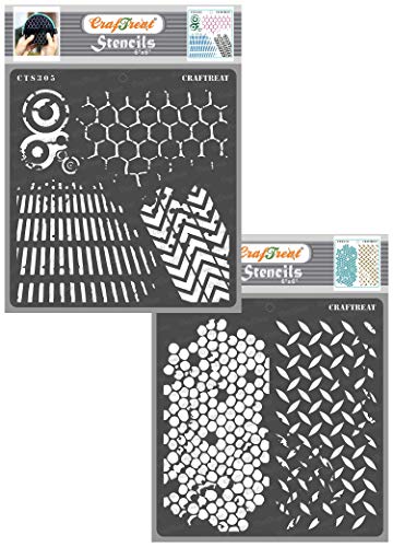 Craftreat Pattern Stencils For Painting On Wood, Canvas, Paper, Fabric, Floor, Wall And Tile - Distressed Patterns 2 And Diamond Hive - 2 Pcs - Size: