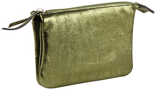 Clairefontaine 400016C - Portamonete, Astuccio 2 Scompartimenti 13X9Cm In Vero Cuoio D'Agnello, Cuirisé Verde