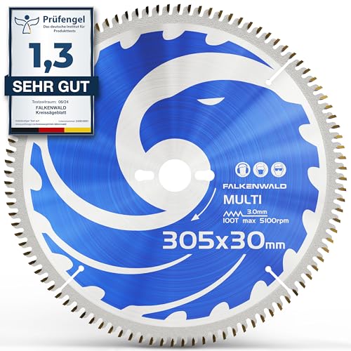 Falkenwald ® Lama Per Sega Circolare 305 X 30 Mm - Ideale Per Legno, Metallo E Alluminio - Compatibile Con Bosch, Dewalt & Atika - Alta Qualità