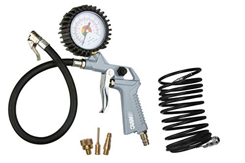 Abac Kit Gonfiaggio Per Compressore 5 Pezzi G-811Ti, Inclusi Gonfiagomme Con Manometro, Tubo A Spirale 5 M, 3 Punte Di Gonfiaggio, Pressione Max 8 Bar