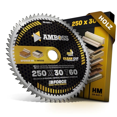 Hm Lama Per Sega Circolare 250 X 30 Z60 Neg. Per Legno – Sega A Taglio Fine Amboss Werkzeuge® 250 Mm Compatibile Con Dewalt Dwe 7492 Güde Gtk 2000 Pow