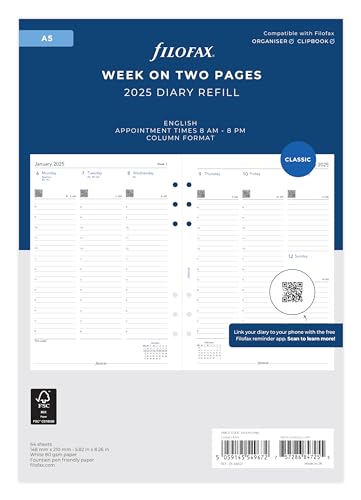 Filofax Agenda 2025 In Formato A5, Settimana Su Due Pagine, Formato A Colonna