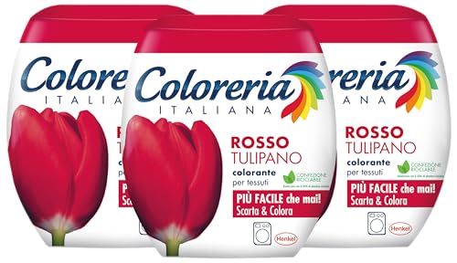 Coloreria Italiana Grey Colorante Tessuti E Vestiti In Lavatrice, Rosso Tulipano, 3 Confezioni Da 350G