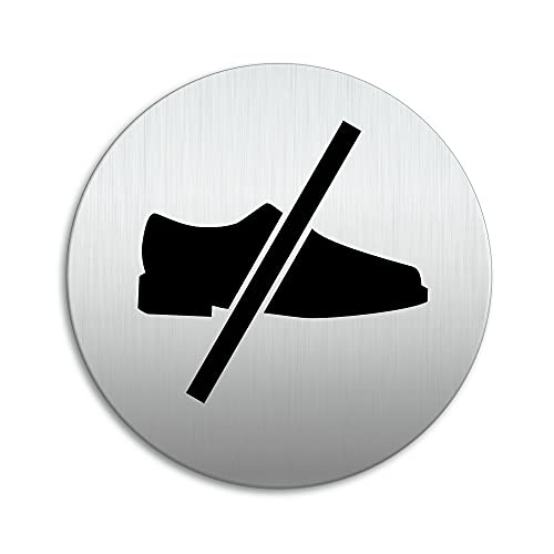 Cartello - Scarpe Vietato | Targhette Targa Ø 100 Mm Alluminio Spazzolato Auto-Adhesiva