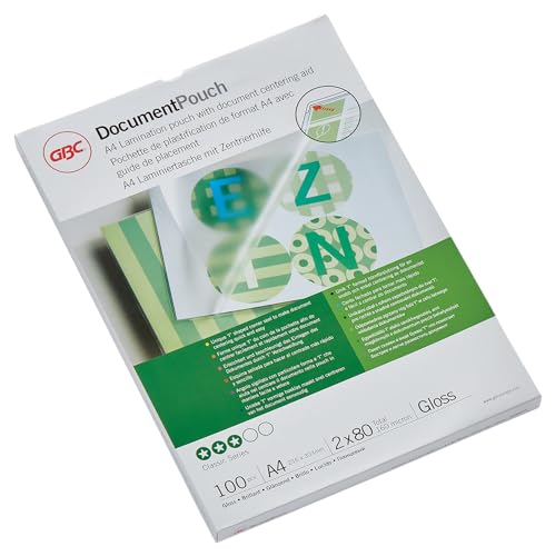Gbc Pouch Confezione Da 100 Buste Per Plastificazione A Caldo, Con Finitura Lucida, In Formato A4, Spessore Di 2 X 80 Micron, 216 X 303 X 2 Mm, Ib5850
