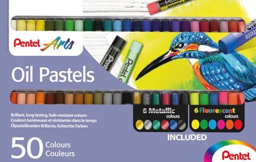 Pentel Phn - Gesso Pastello A Olio, 50 Colori, Con Metallizzato E Neon (50 Pezzi, Colori Assortiti)