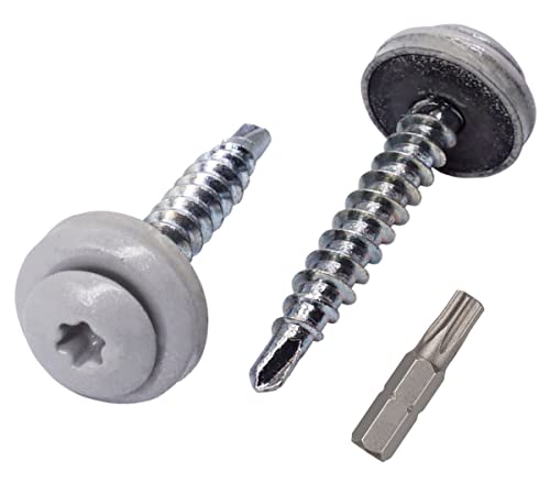 Confezione Da 60 Viti Torx Per Coperture Metalliche, 4,8 X 35 Mm, Verniciate Con Rondelle Epdm, Viti In Lamiera (60, Alluminio Bianco Ral 9006)