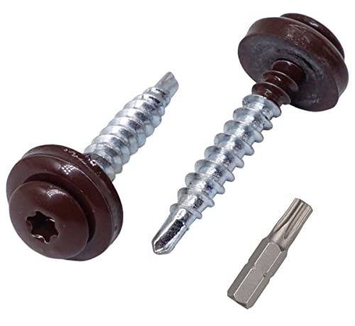 Confezione Da 60 Viti Torx Per Coperture Metalliche, 4,8 X 35 Mm, Verniciate Con Rondelle Epdm, Viti In Lamiera (60, Marrone Cioccolato Ral 8017)