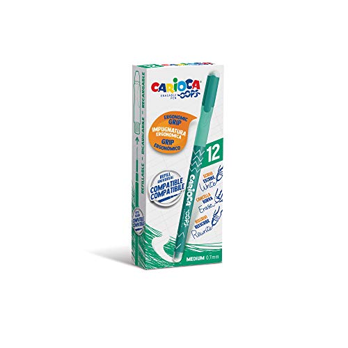 Carioca Oops Penne Verdi | Set Penne Cancellabili Ricaricabili Per Scuola E Ufficio Con Cappuccio, Doppia Gomma E Impugnatura Ergonomica, Penne Verdi,