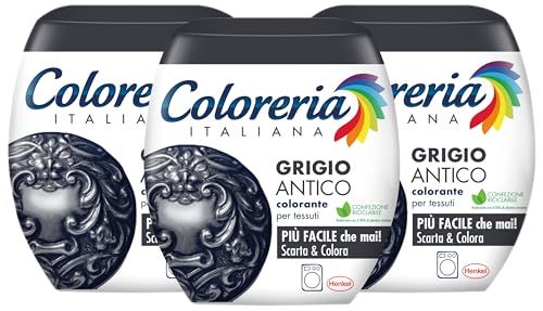 Coloreria Italiana Grey Colorante Tessuti E Vestiti In Lavatrice, Grigio Antico, 3 Confezioni Da 350G