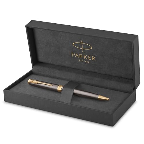 Parker Sonnet Penna A Sfera | Laccatura Grigia Con Pennino Dorato | Punta Media | Ricarica Di Inchiostro Nero | Confezione Regalo | Regali Di Laurea P