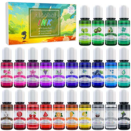 Alcohol Ink Set - 24 Colori Inchiostro Alcool Per Pittura Resina Epossidica, Fabbricazione Capsule Petri Di Resina - Colorante Alcolico Concentrata Pe