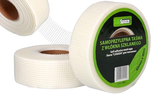 Toolspace Nastro In Fibra Di Vetro 4,5Cm X 90M - Adesivo Coprigiunto, Legatura, Rete Di Riparazione Per Profili, Cartongesso E Intonaco, Nastro Per Ri