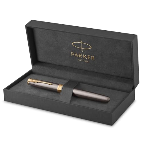Parker Sonnet Penna Stilografica | Laccatura Grigia Con Pennino Dorato | Punta M In Acciaio Inossidabile | Ricarica Della Cartuccia D'Inchiostro Nera