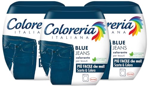 Coloreria Italiana Grey Colorante Tessuti E Vestiti In Lavatrice, Colore Blu Jeans, 3 Confezioni Da 350G
