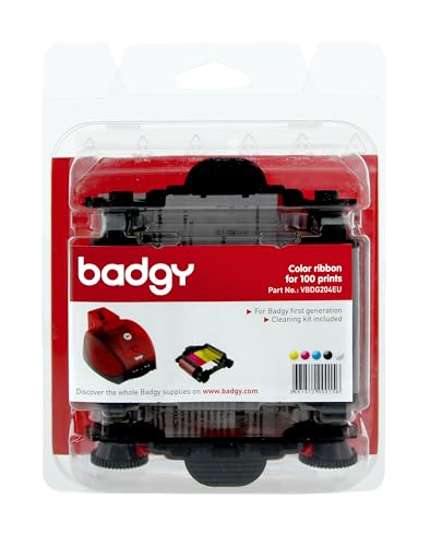 Evolis Ribbon & Cleaning Kit Badgy 100P Nastro Per Stampante 100 Pagine Nero, Blu, Rosa, Bianco, Giallo