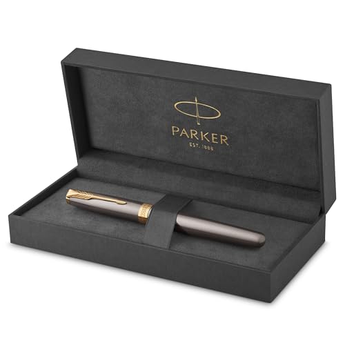 Parker Sonnet Penna Roller | Laccatura Grigia Con Pennino Dorato | Punta Fine In Acciaio Inossidabile | Ricarica Di Inchiostro Nero | Confezione Regal
