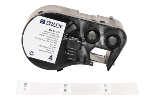 Brady Etichette In Vinile Autolaminante Per Stampante Etichette Bmp41/Bmp51/Bmp53/M511-180 Etichette Industriali Adesive - Nero Su Bianco, Trasparente