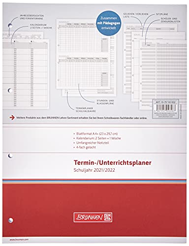 Brunnen 1075700002 Wochen-Ersatzkalendarium/Lehrerkalender 2021/2022 Termin- & Unterrichtsplaner, Lehrer-Sortiment