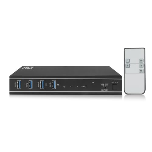 Act Kvm Switch 2 Pc 1 Monitor, 4K@60Hz, Switch Hdmi, 4 Porte Usb 3.0, Hdcp 2.3, Con Cavo Hdmi E Usb, Telecomando, Staffa Di Montaggio Ufficio - Ac7912