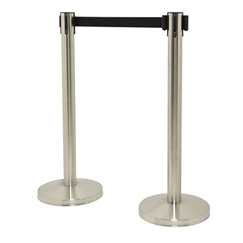 Securit - Set Di 2 Colonnine E Base Per Sistema Barriera Budget - Per Bar, Ristoranti, Pub, Negozi - Nastro Retrattile In Nylon 200 Cm - Acciaio Inox