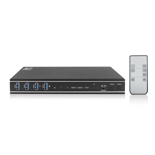 Act Kvm Switch 2 Pc 2 Monitor, 4K@60Hz, Interruttore Hdmi, 4 Porte Usb 3.0, Hdcp 2.3, Con Cavo Hdmi E Usb, Telecomando, Staffa Di Montaggio Ufficio -