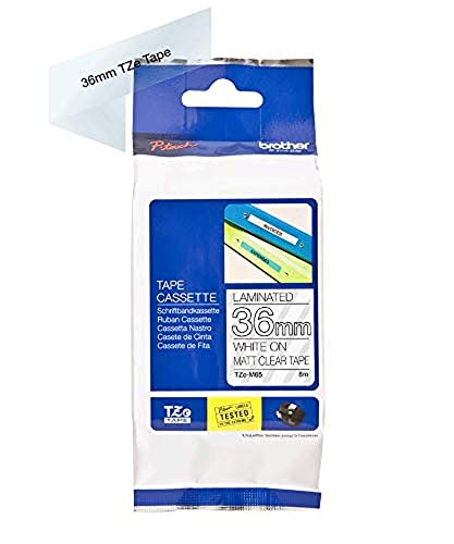 Brother Tzem65 Nastro Laminato Tze Sfondo Trasparente Opaco E Scritta Bianca Da 36Mm X 8M Di Lunghezza