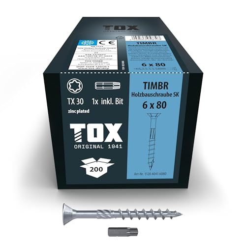 Tox Viti Per Costruzioni In Legno Timbr Sk 6,0 X 80 Mm, Testa Svasata, Tx30 Per Un Facile Avvitamento E Montaggio A Filo Nelle Costruzioni In Legno, 2