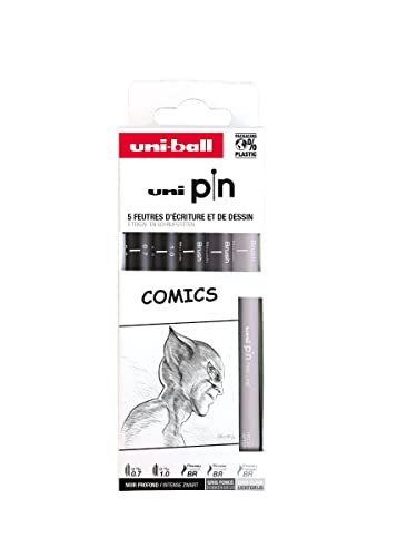Uni-Ball Astuccio Per Pennarelli Tecnici, Punta Calibrata Da 0,7 A 1,0 Mm, Nero E Grigio, 5 Pezzi