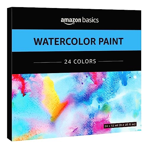 Amazon Basics, Tubetto Pittura Acquerello, Confezione Da 24 Colori Assortiti