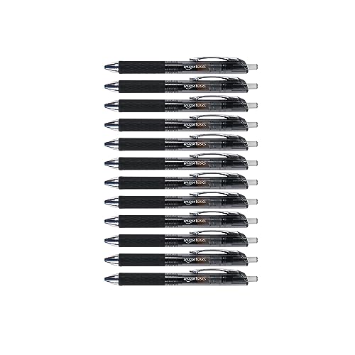 Amazon Basics, Penne Gel Retrattili A Punta Fine (0,7 Mm), Nero, 12 Unità, Confezione Da 1