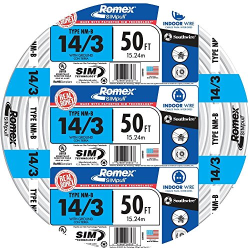 Southwire Romex Brand Simpull Solid Indoor 14/3 W/G Cavo Nmb Bobina 15,2 M - Sw# 63946822, Bianco