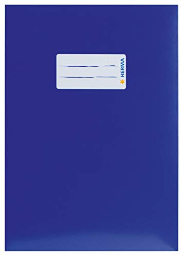 Herma 19765 - Copertina Per Quaderni, Formato A5, In Cartone Blu, 10 Pezzi, Con Etichetta In Carta Robusta E Extra Resistente, Per Quaderni Scolastici