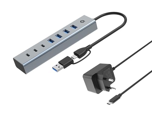 Conceptronic Hubbies20Gp 7 Porte Usb 3.2 Gen 1 Hub Con Alimentatore, 5 Gbps, Usb-C X 3, Usb-A X 4