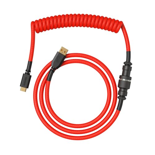 Glorious Gaming - Cavo Spiralato Premium Per Tastiere - Crimson Red, Usb-A (Pc) A Usb-C (Tastiera) Placcato Oro, Anti-Intreccio, Rivestimento Intrecci