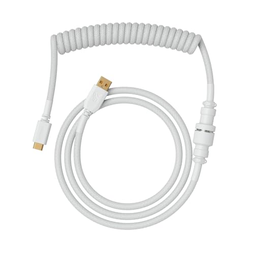 Glorious Gaming - Cavo Spiralato Premium Per Tastiere - Ghost White, Usb-A (Pc) A Usb-C (Tastiera) Placcato Oro, Anti-Intreccio, Rivestimento Intrecci