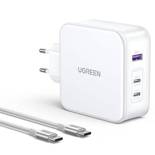 Ugreen Nexode Usb-A+2*Usb-C 140W Gan Tech. & Usb-C Kabel 2M, Bianco