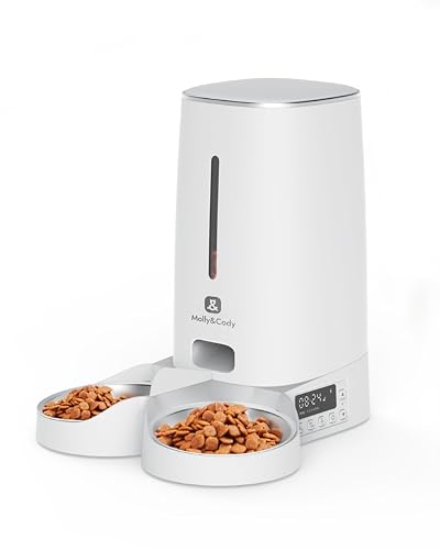 Molly&Cody Lucky Mangiatoia Automatica Per Cani E Gatti (Contenitore Da 4 L, Distributore Automatico Per Cibo Secco, Alimentazione Programmata, 2 Ciot