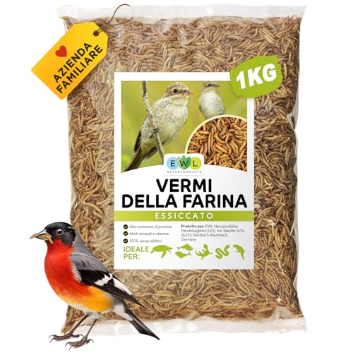 Ewl Naturprodukte Vermi Della Farina Essiccati, 1 Kg = 6500 Ml, Snack Per Uccelli, Pesci, Tartarughe, Roditori E Rettili