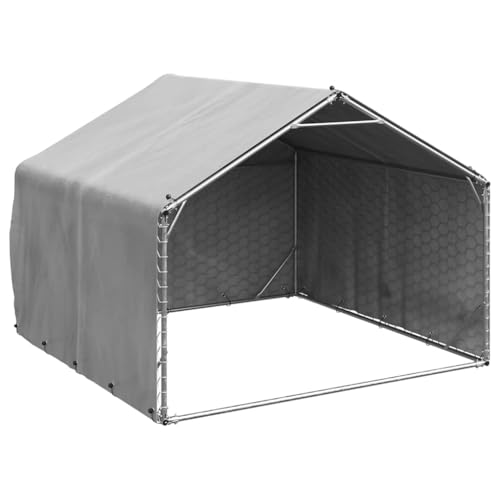 Vidaxl Cuccia Per Cani Da Esterno Con Copertura Acciaio Zincato, Gabbia Per Cani All'Aperto, Gabbia Per Cani Di Grandi Dimensioni, Canile Coperto