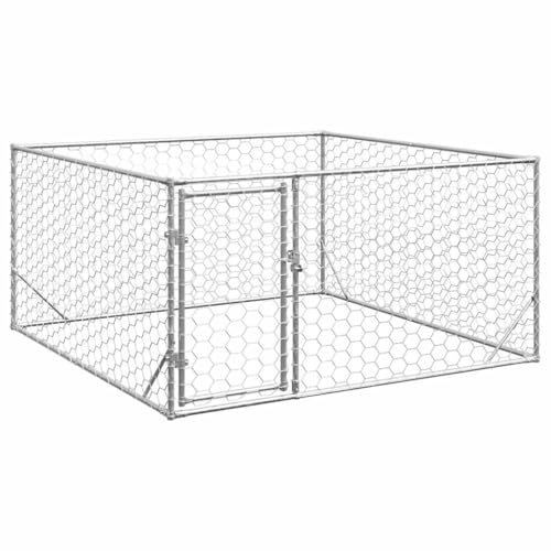 Vidaxl Cuccia Per Cani Da Esterno Con Porta 2X2X1 M Acciaio Zincato, Gabbia Per Cani All'Aperto, Gabbia Per Cani Di Grandi Dimensioni, Recinto Per Can