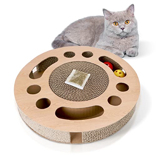 Nobleza Tiragraffi Per Gatti Con Erba Gatta,Gatti Giochi Interattivi Di Cartone Con 2 Palla Campana,Tiragraffi Per Gatti Cartone Ondulato