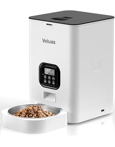 Voluas Automatic Pet Feeders For Cats And Dogs, Dry Food Dispenser With Desiccant Bag, Timed Cat Feeder, Programmable Portion Size Control 4 Meals Per