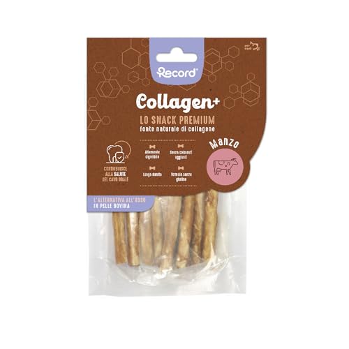 Record - Snack Premium Per Cani Collagen+ Gusto Manzo. Tronchetti Con Alto Valore Proteico. Masticativi Per Cani Ricchi Di Collagene. Senza Coloranti|