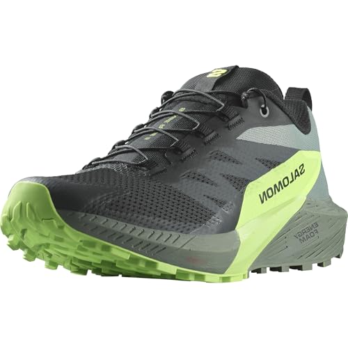 Salomon Sense Ride Scarpe Da Trail Running Da Uomo, Ammortizzazione E Reattività, Grip Versatile, Tomaia Leggera, Black/Laurel Wreath/Green Gecko, 46