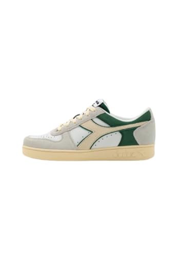 Diadora Magic Basket Low Suede Leather, Scarpe Da Ginnastica Unisex-Adulto, White/Dark Forest, 41 Eu