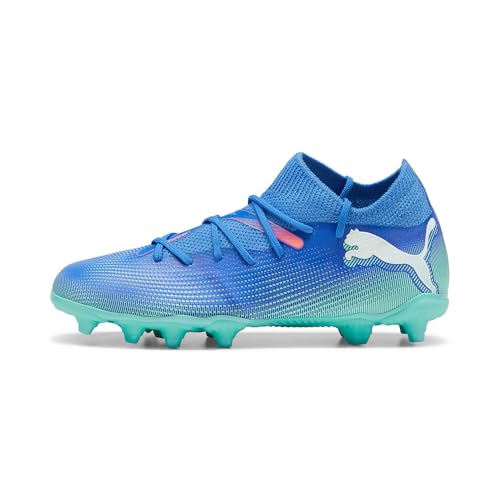 Puma Future 7 Match Fg/Ag Jr, Soccer Shoe Unisex-Adulto, Bluemazing White-Electric Peppermint, 37.5 Eu