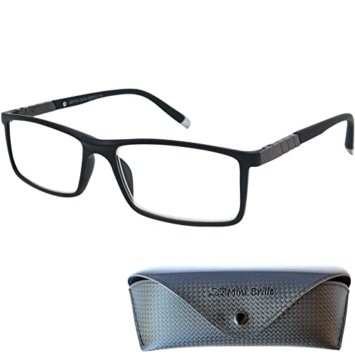 Mini Brille Occhiali Da Lettura Resistenti Con Lenti Rettangolari, Custodia In Omaggio, Montatura Quadrati In Plastica (Nero), Occhiali Uomo E Donna +