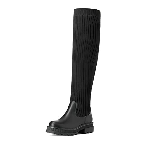 Dream Pairs Stivali Sopra Il Ginocchio Da Donna Moda Boots Stivali Alti Alla Coscia Fusto Lavorato A Maglia Tpr Durevole Nero Sdob2201W-E Taglia 39 (E