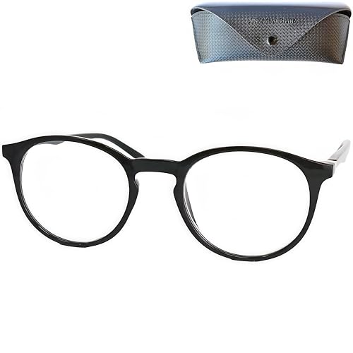 Mini Brille Occhiali Rotondi Anti Luce Blu Con Lenti Trasparenti, Custodia In Omaggio, Montatura In Plastica (Nero), Computer Occhiali Da Lettura Donn